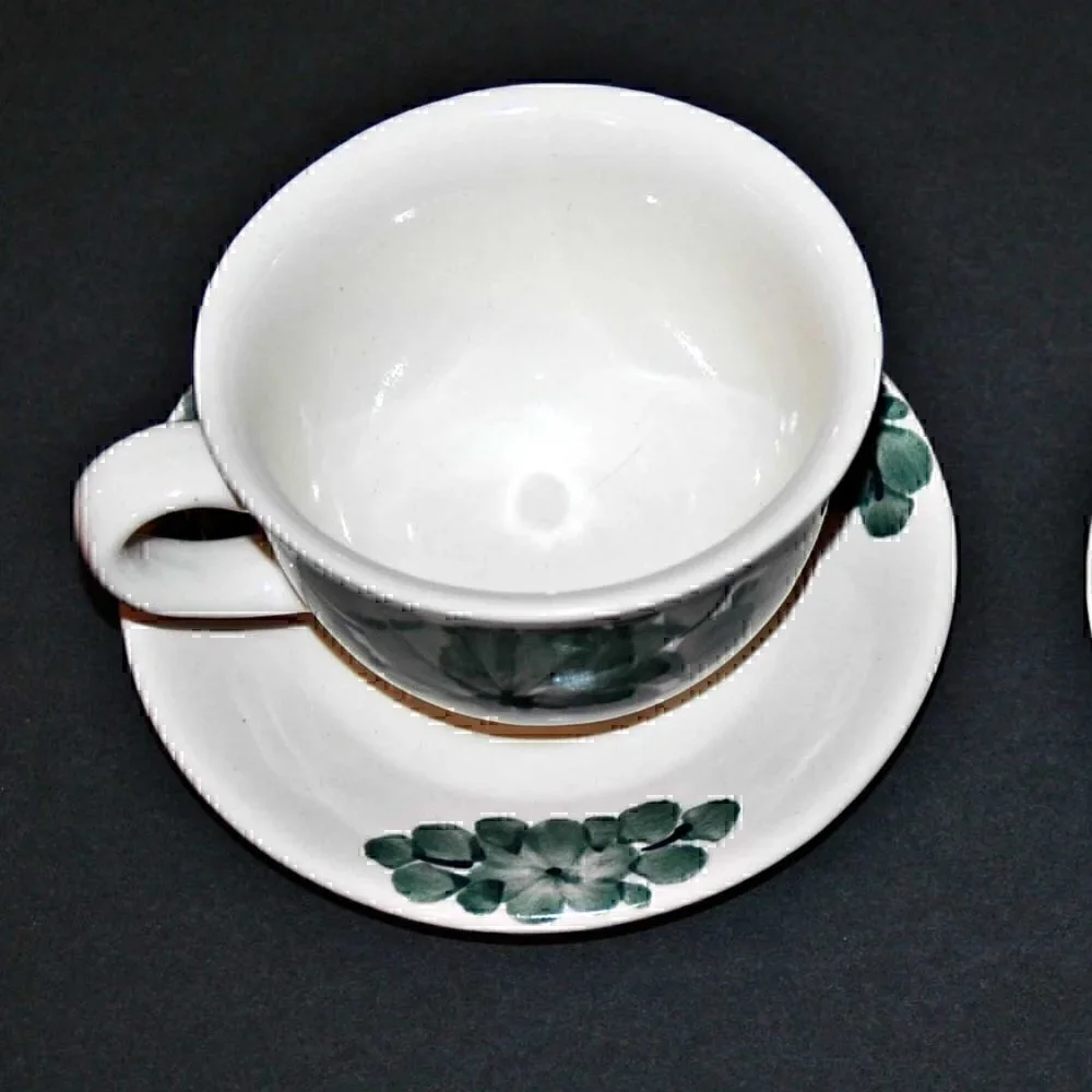 Vintage Polish Cups and Saucers Hand Made and Painted Floral Makers Stamp